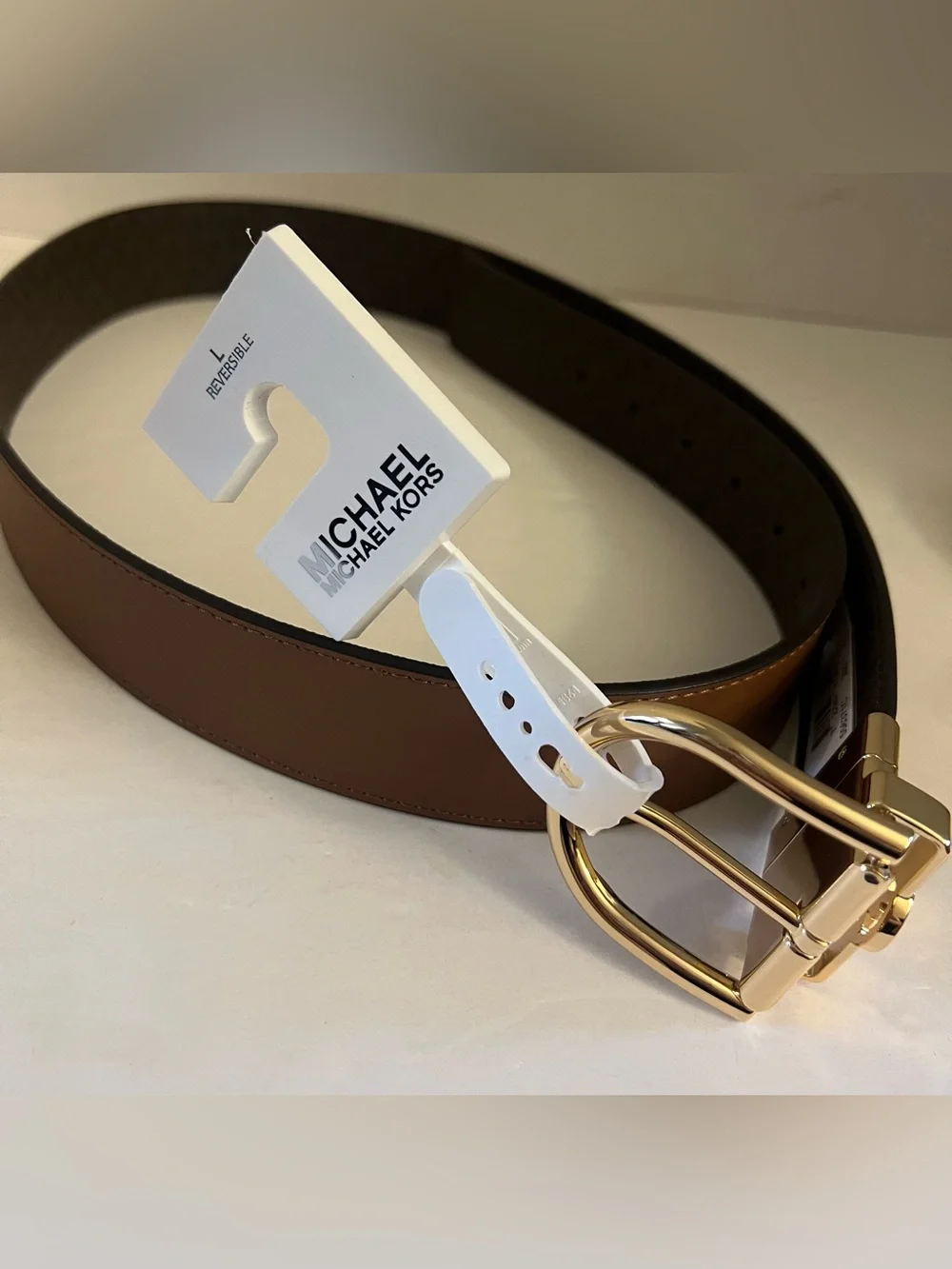 Michael Kors Brown Leather Belt with Gold Buckle Size Large